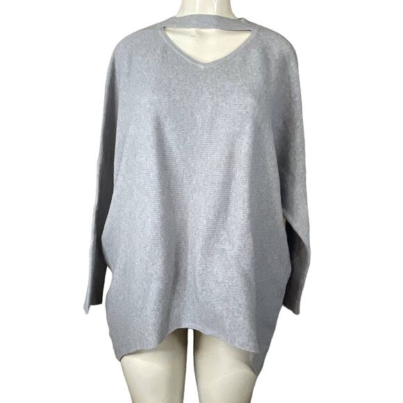 Jodifl Gray Ribbed Knit Tunic Sweater Neck Cutout Size M/L Medium/Large - Picture 1 of 10